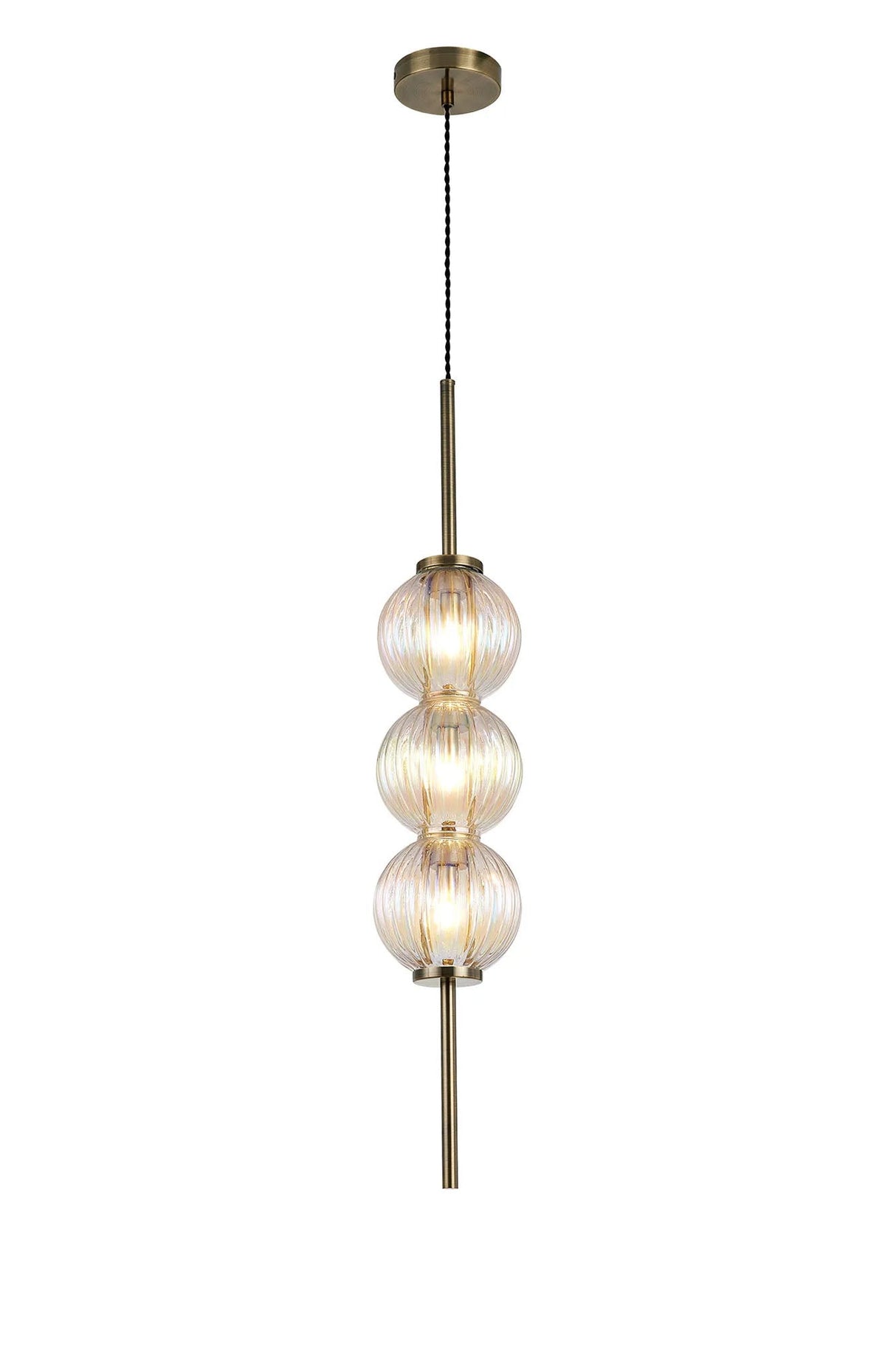 Halom 15cm Pendant, 3 x G9, Antique Brass/Light Iridescent Glass