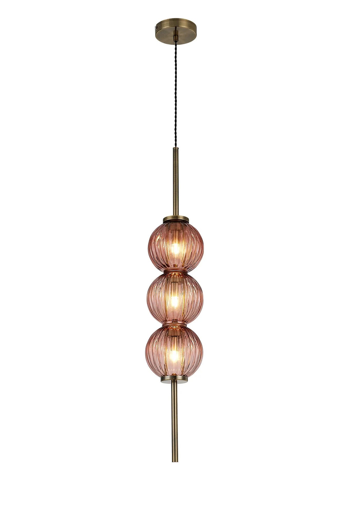 Halom 15cm Pendant, 3 x G9, Antique Brass/Blush Pink Glass