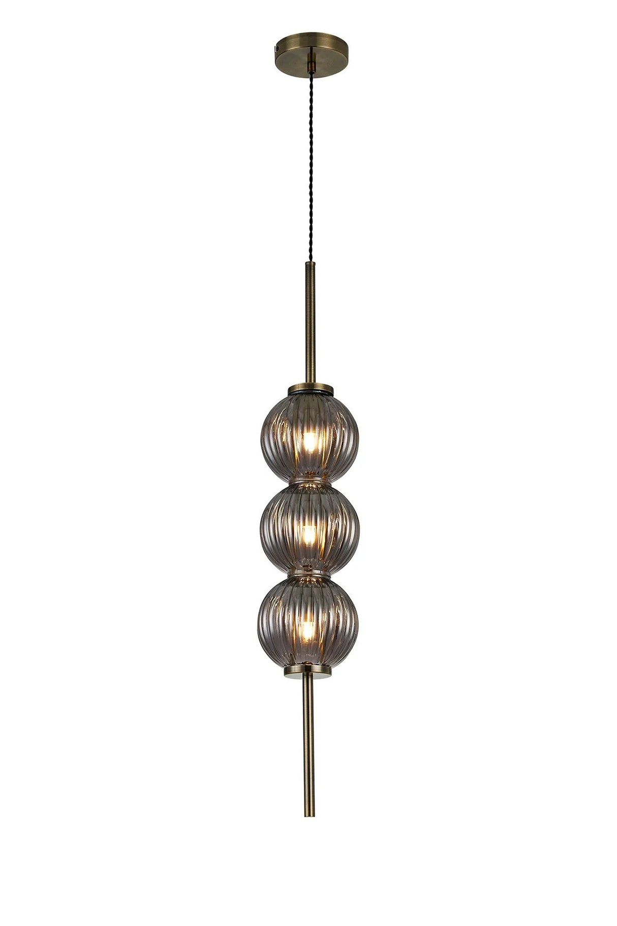 Halom 15cm Pendant, 3 x G9, Antique Brass/Smoke Glass