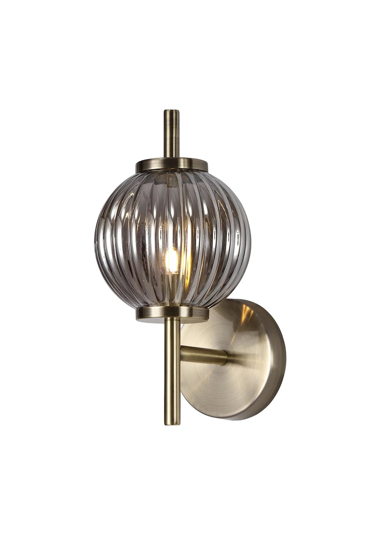 Halom Wall Lamp, 1 x G9, Antique Brass/Smoked Glass