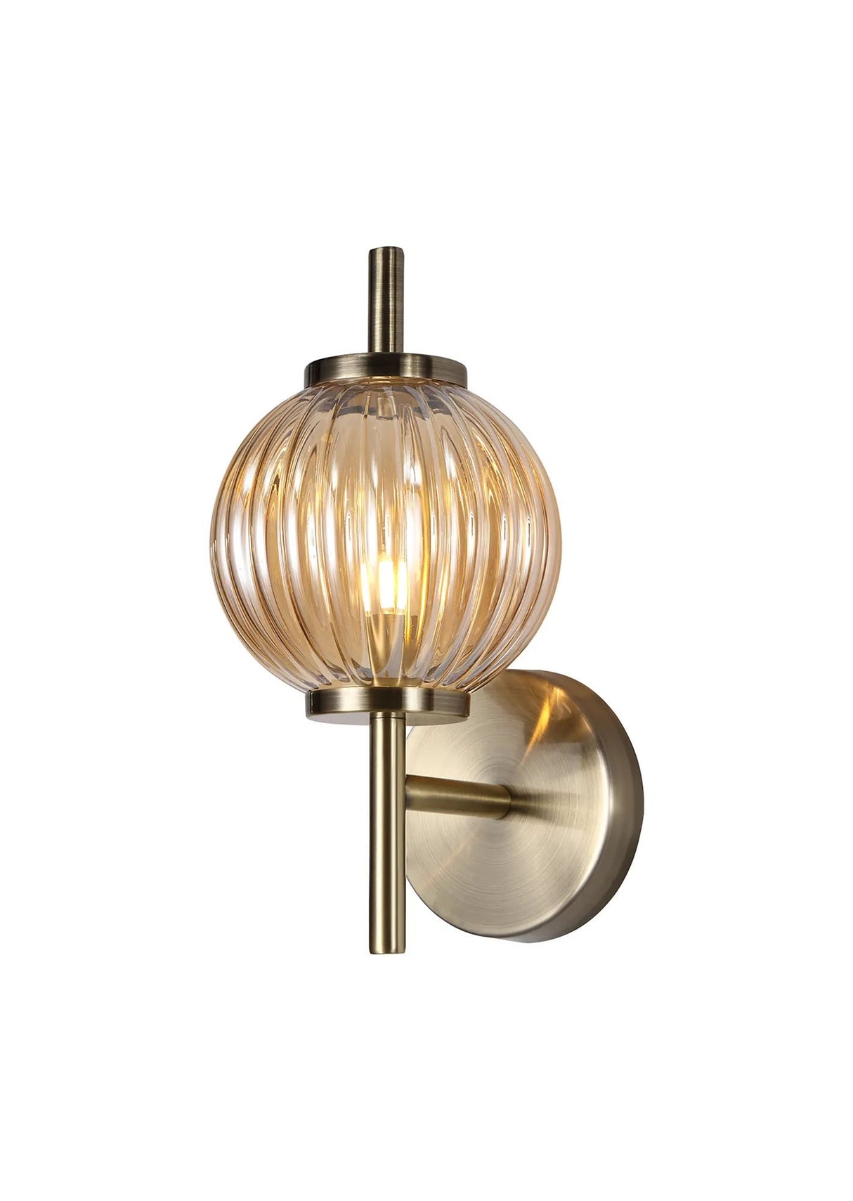 Halom Wall Lamp, 1 x G9, Antique Brass/Amber Glass