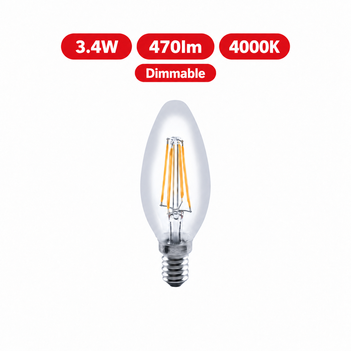Integral LED Omni Filament Candle E14 Dimmable Bulb 3.4W 470lm 4000K Cool White – ILCANDE14DE077