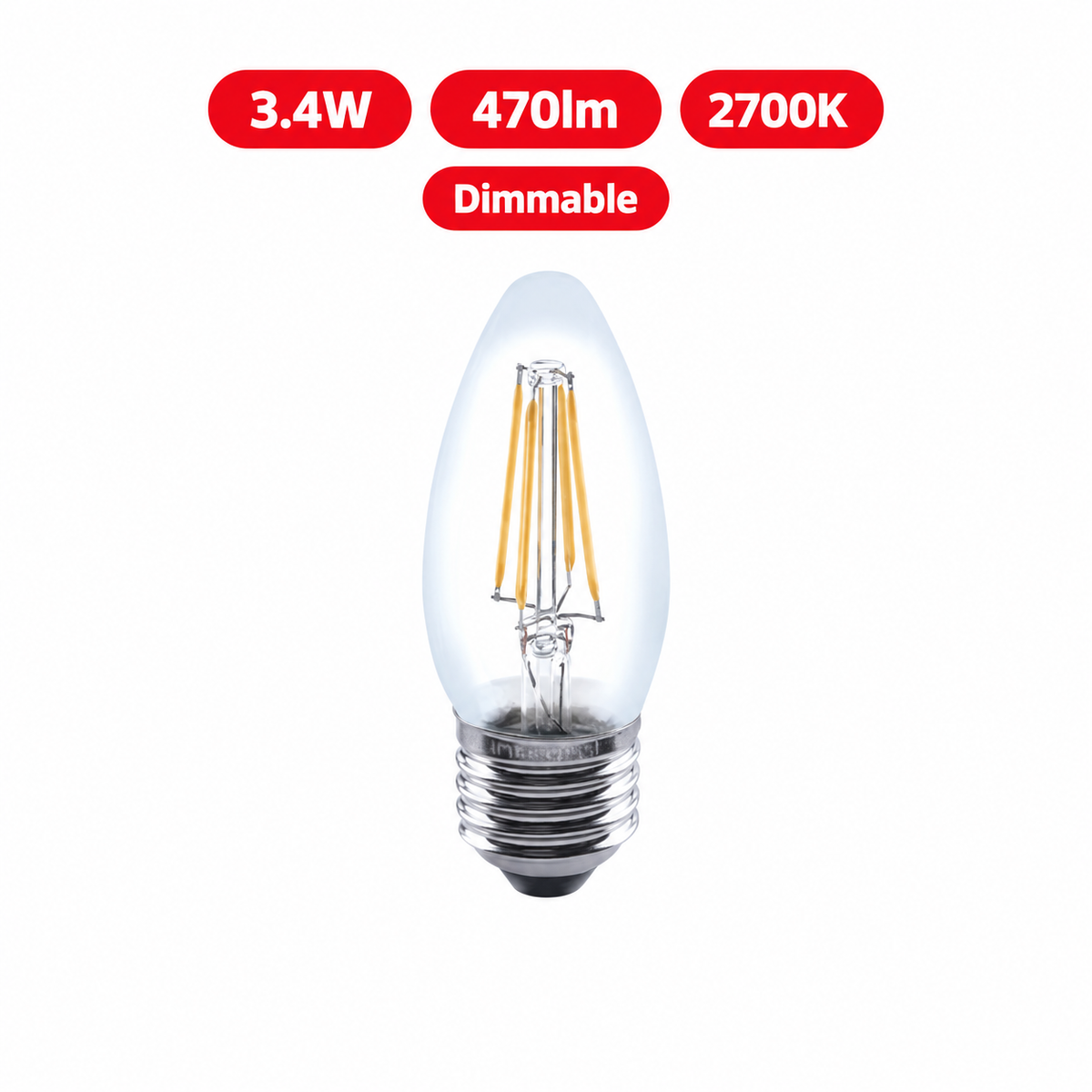 Integral LED Omni Filament Candle E27 Dimmable Bulb 3.4W 470lm 2700K Warm White – ILCANDE27DC042