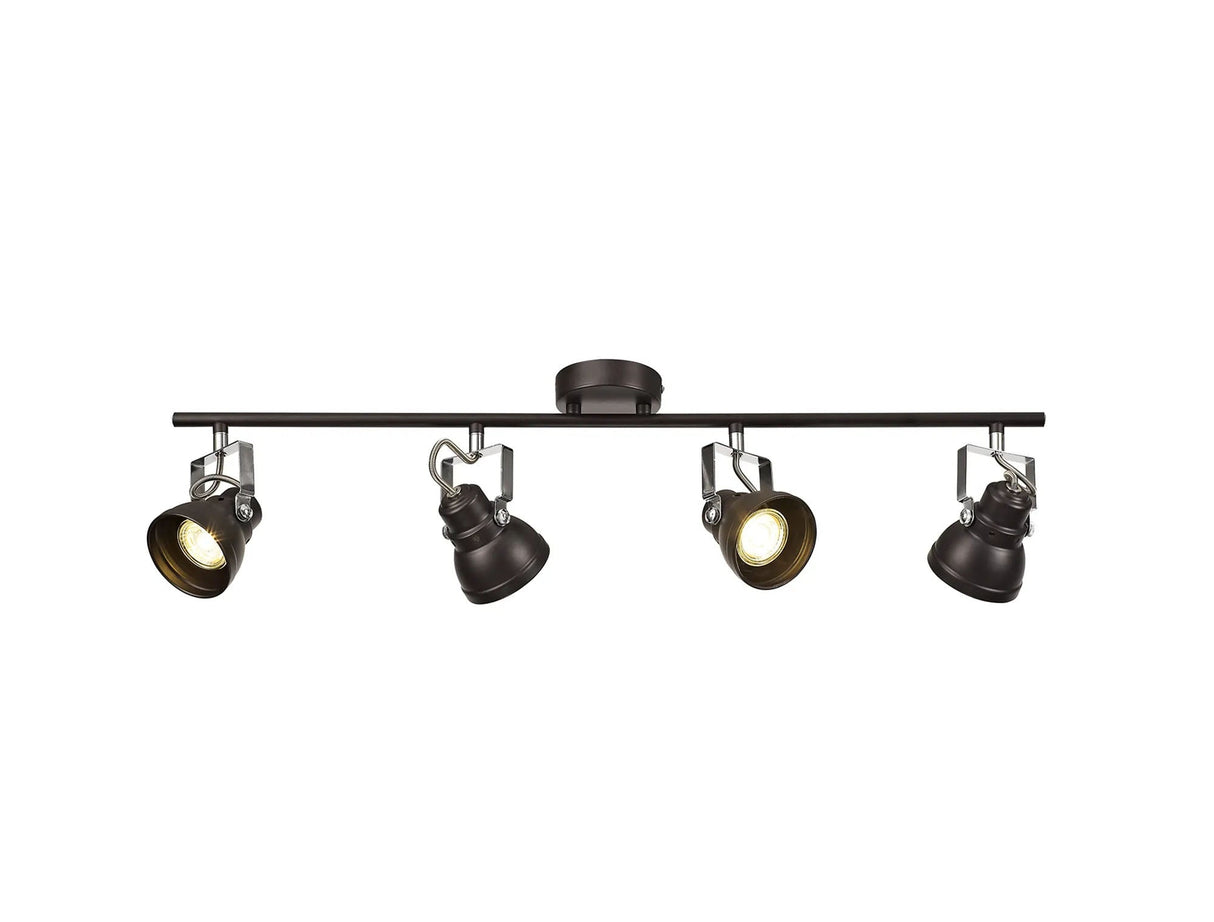 Walker Adjustable Linear Bar Spotlight, 4 x GU10 (Max 10W LED), Oiled Bronze/Polished Chrome