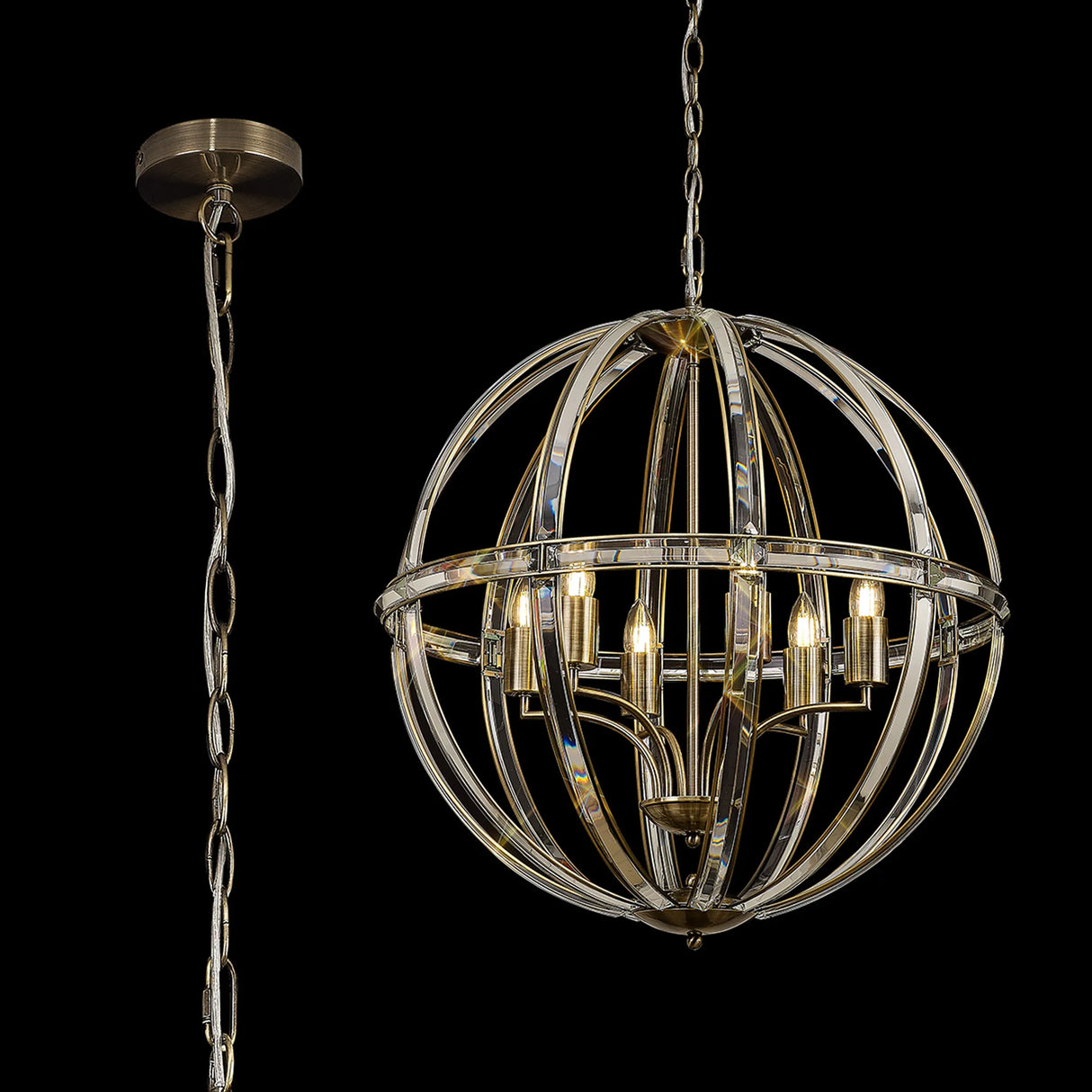 Ellison Large Round Pendant, 6 x E27, Antique Brass