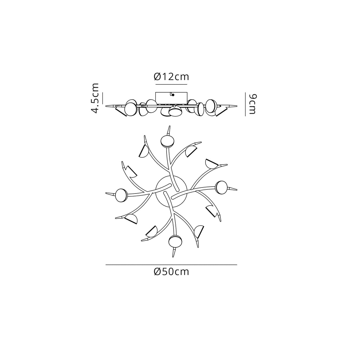 Makin 12 Light Flush, 12 x 3W LED, 3000K, 1980lm, Black/Antique Brass, 3yrs Warranty