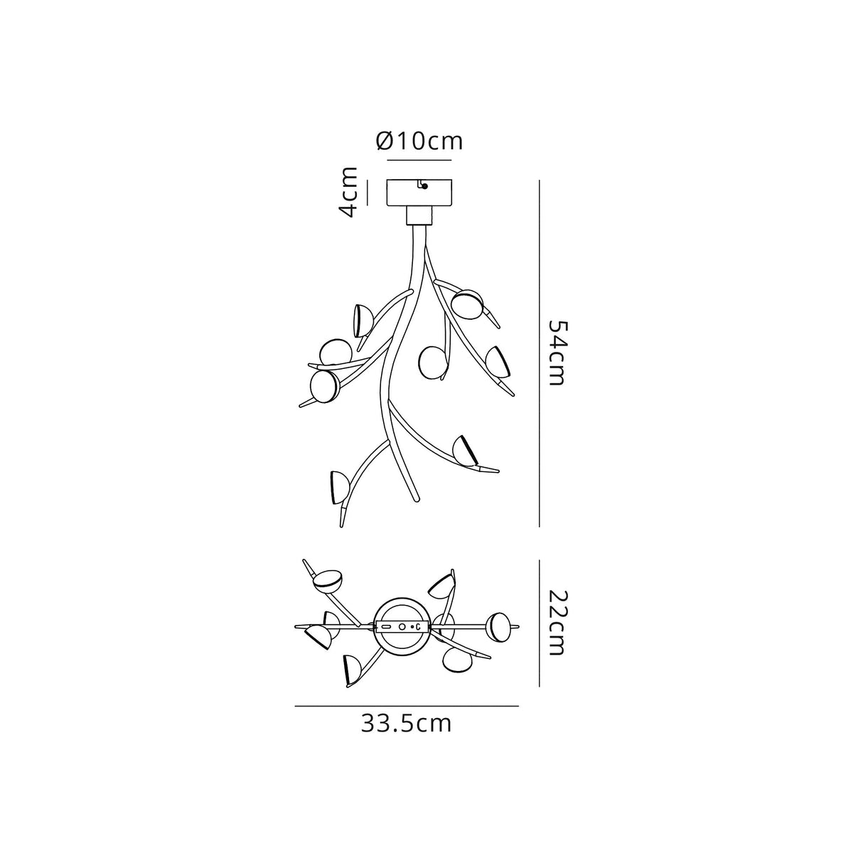 Makin 8 Light Ceiling Pendant, 8 x 3W LED, 3000K, 1320lm, Black/Antique Brass, 3yrs Warranty