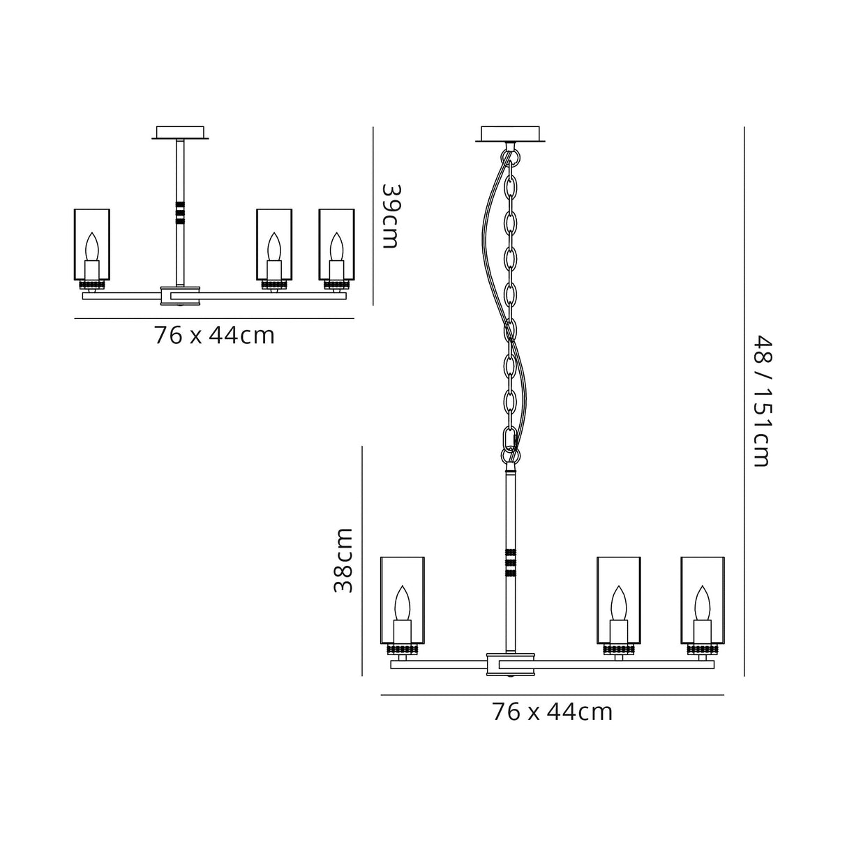 Gates Rectangular Pendant/Semi Flush, 6 x E14, Polished Gold