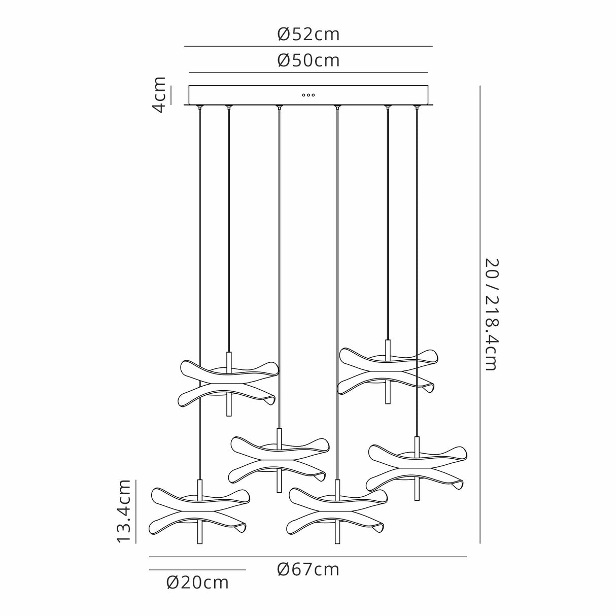 Corner Round Pendant, 6 x 6W LED, 4000K, 2800lm, Polished Chrome, 3yrs Warranty