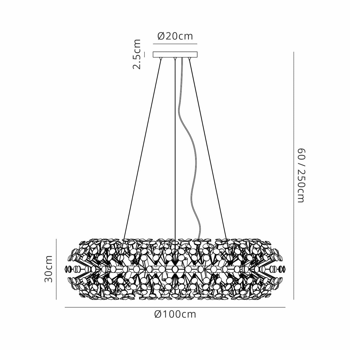 Byrne Pendant 1m Ring 26 Light G9 French Gold/Crystal