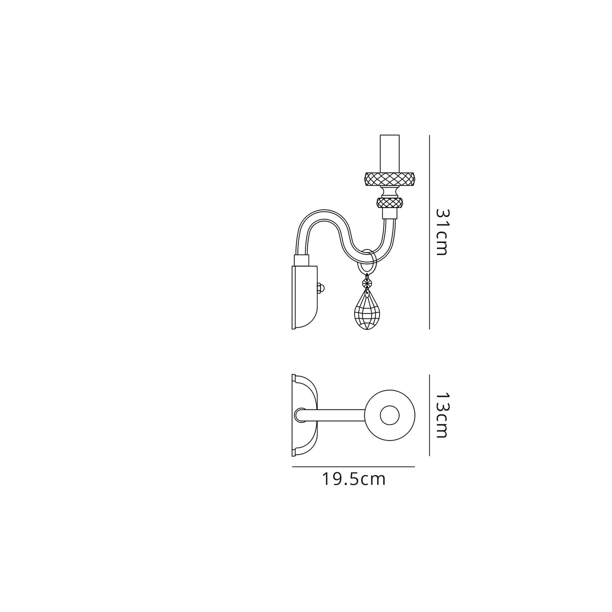 Hawley Wall Lamp, 1 Light E14, Polished Chrome/Clear Glass/Crystal