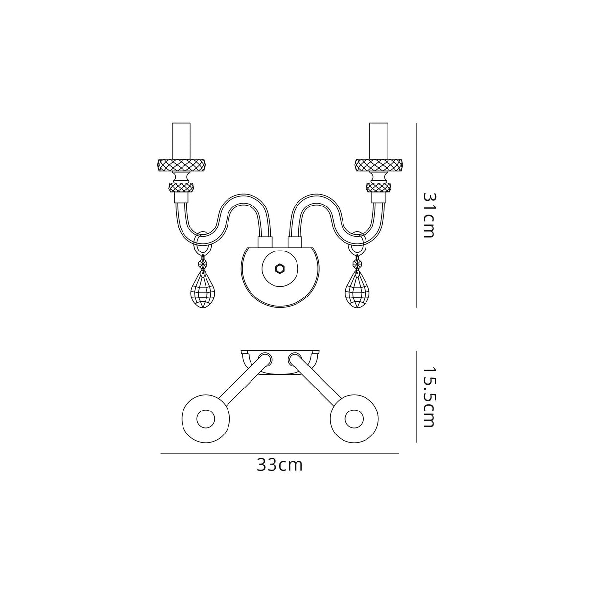 Hawley Wall Lamp, 2 Light E14, Polished Chrome/Clear Glass/Crystal