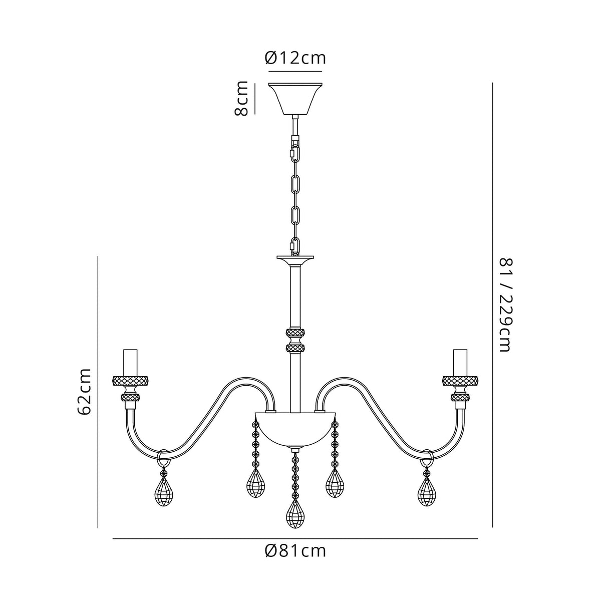 Hawley Chandelier Pendant, 8 Light E14, Polished Chrome/Clear Glass/Crystal, (ITEM REQUIRES CONSTRUCTION/CONNECTION)