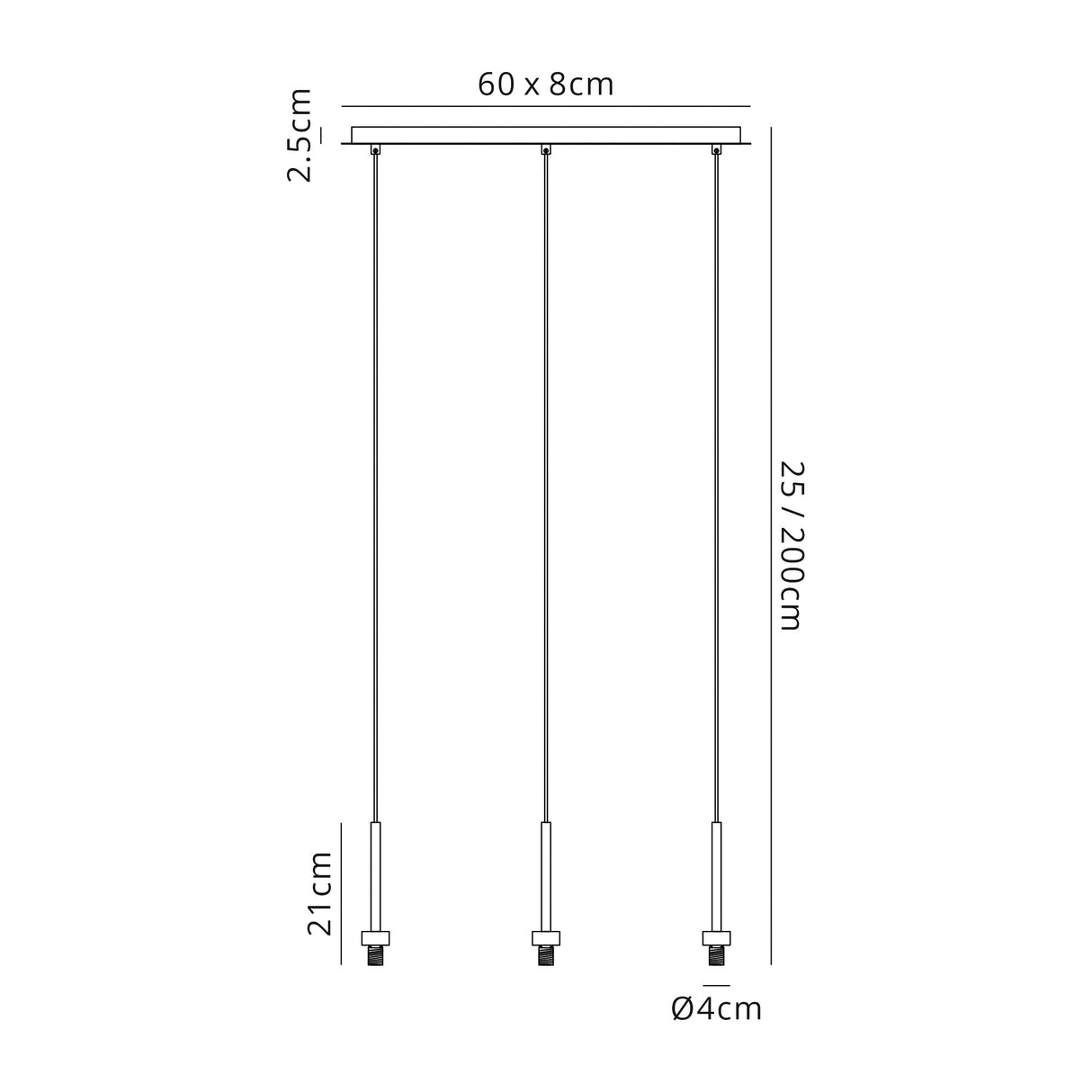 Lathen Polished Chrome 3 Light G9 Universal 2m Linear Pendant, Suitable For A Vast Selection Of Glass Shades