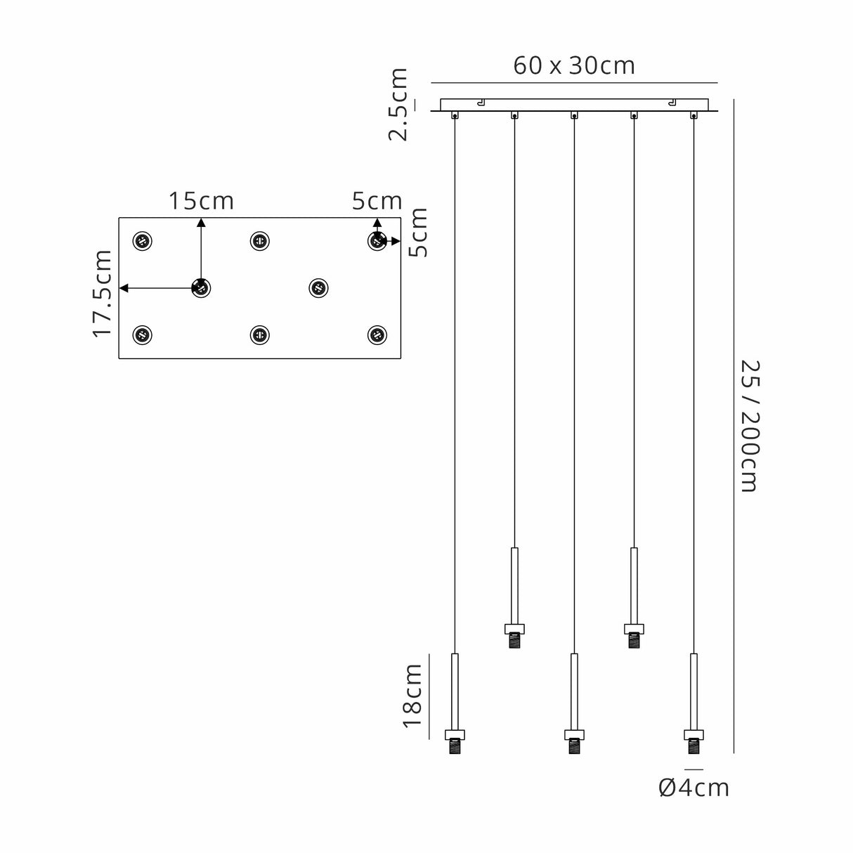 Lathen Polished Chrome 8 Light G9 Universal 2m Rectangle Multiple Pendant, Suitable For A Vast Selection Of Glass Shades