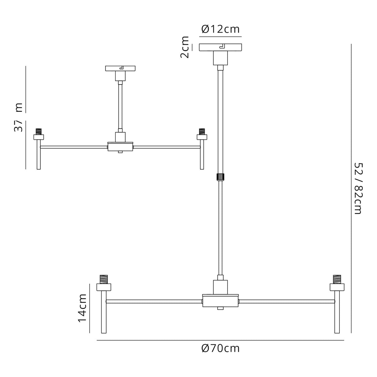 Lathen Polished Chrome 8 Light G9 Universal Telescopic/Semi Flush, Suitable For A Vast Selection Of Glass Shades