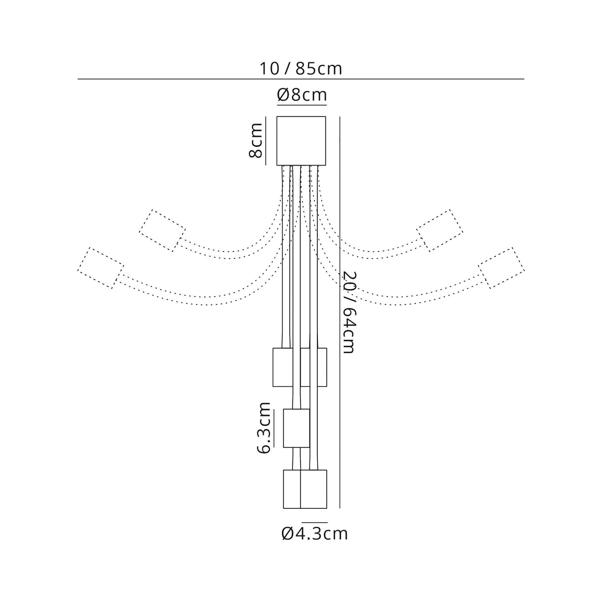 Hawkes Flexible Ceiling 5 Light E27 Satin White/Satin Nickel