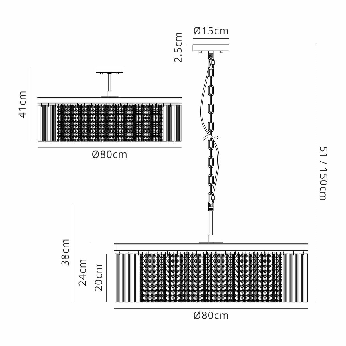Coleman Large Round Pendant/Semi Flush, 10 Light E14, Brown Oxide