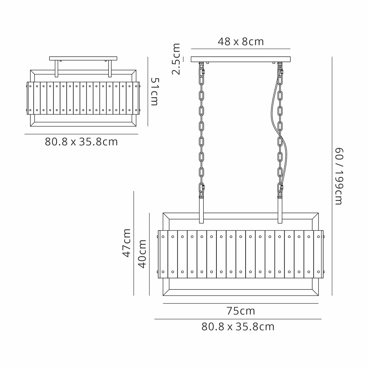 Ursem Medium Linear Pendant, 8 Light E27, Matt Black/Crystal Sand Glass Item Weight: 15.5kg