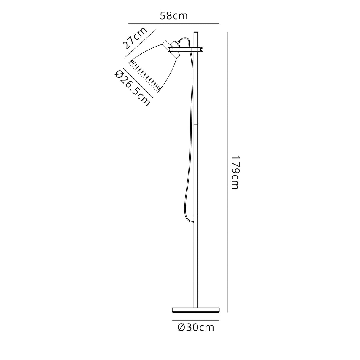 Clough Adjustable Floor Lamp, 1 x E27, Matt Black/Antique Brass/Khaki