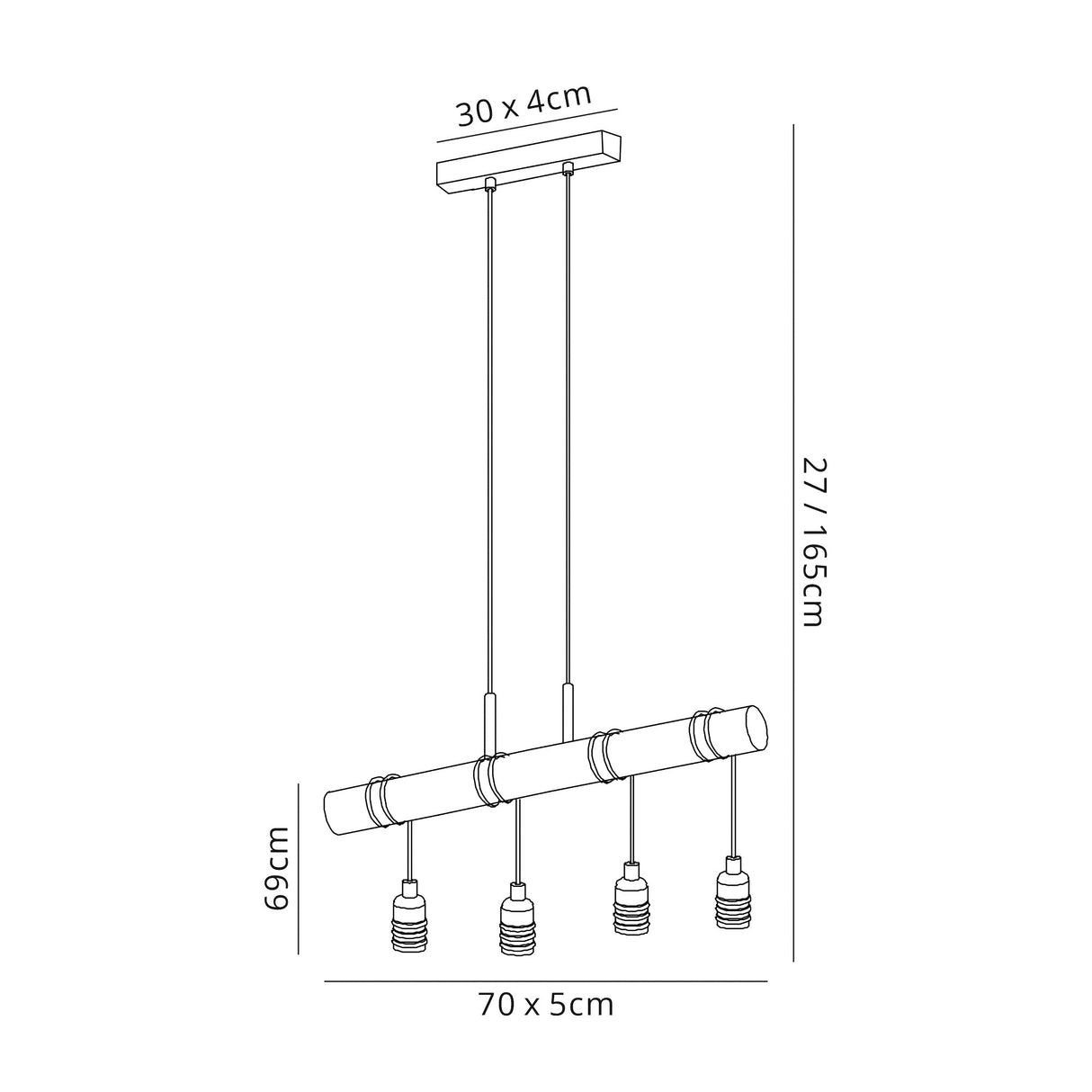 Tiler Pendant, 4 x E27, Medium Oak/Antique Brass