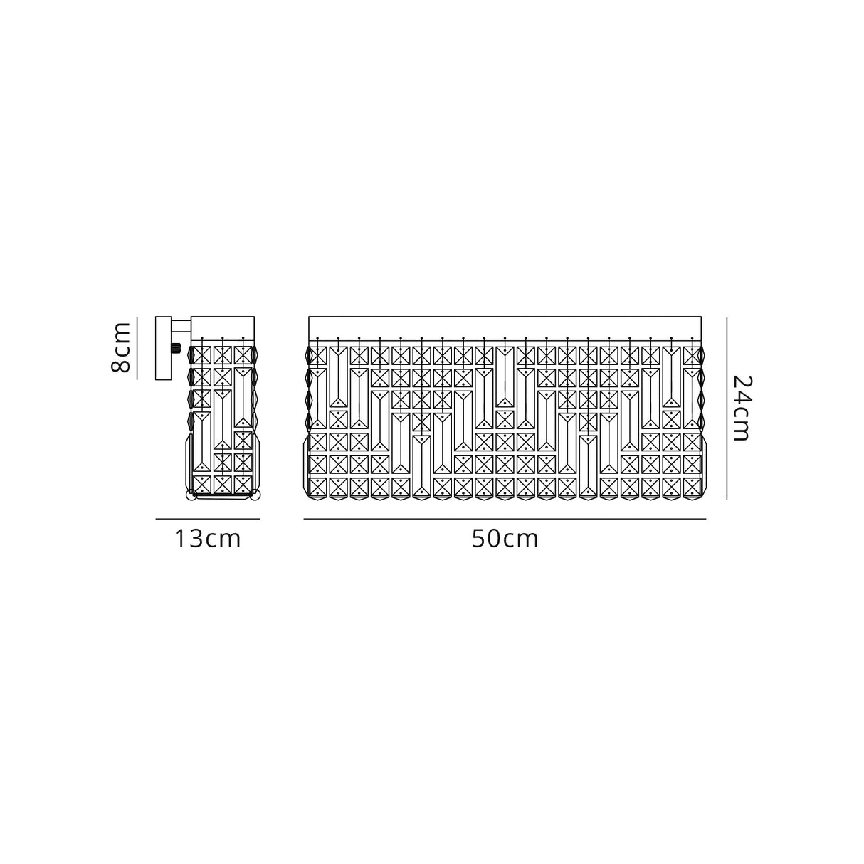 Devine 50x24cm Rectangular Large Wall Lamp, 3 Light E14, Polished Chrome/Crystal