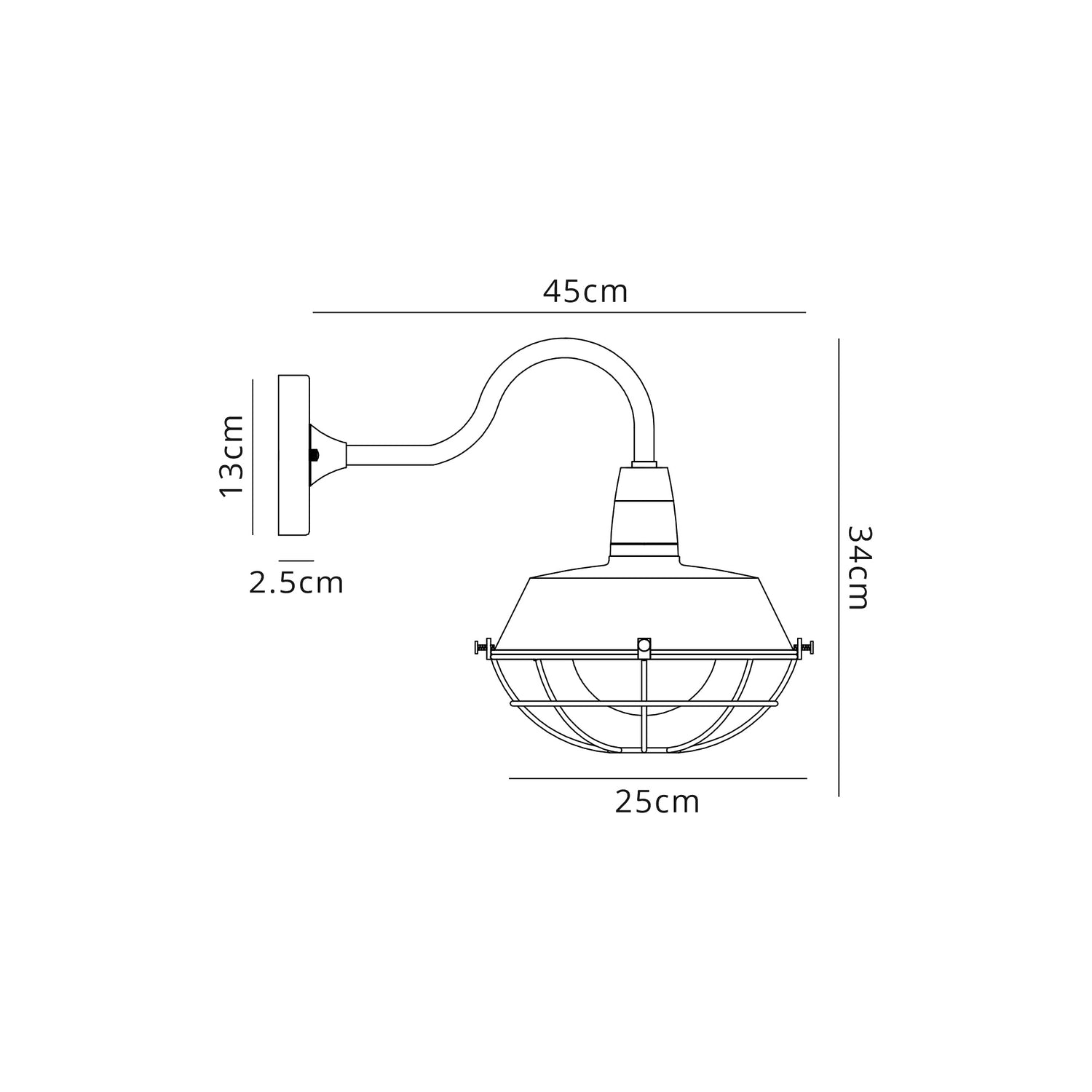 Lemon Wall Lamp, 1 Light E27, IP65, Matt Black/Antique Brass, 2yrs Warranty