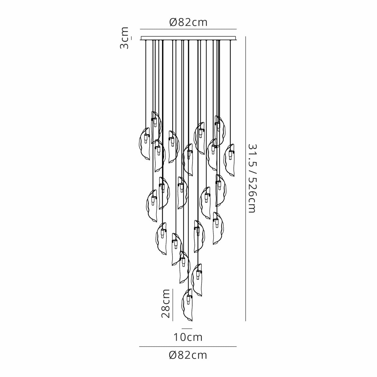 Young Pendant 5m, 21 x G9, Polished Chrome/Clear & Amber & Smoked Glass Item Weight: 28.1kg