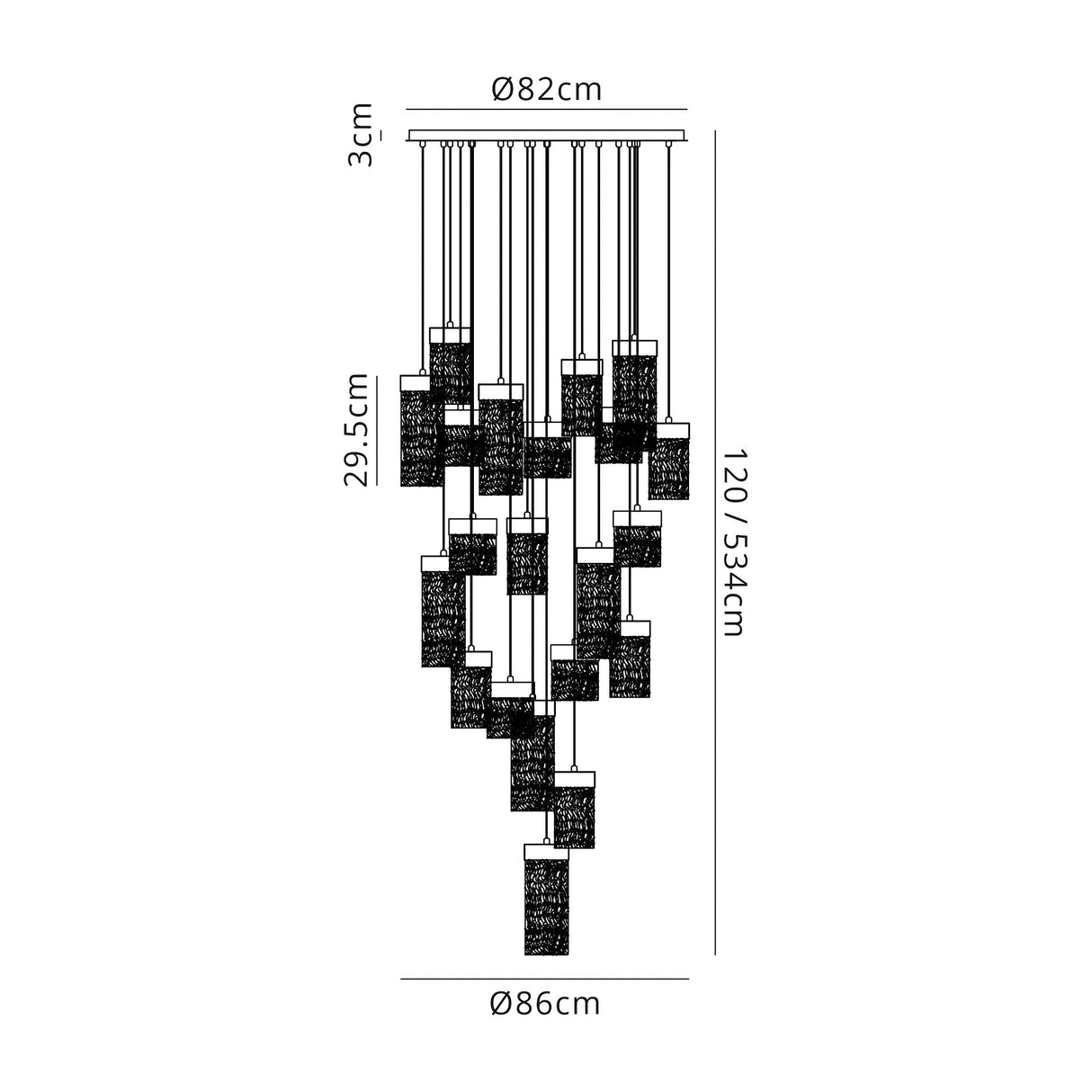Brodie Pendant Round 5m, 21 x 4.5W LED, 3000K, 3360lm, Painted Brushed Gold, 3yrs Warranty Item Weight: 34.2kg