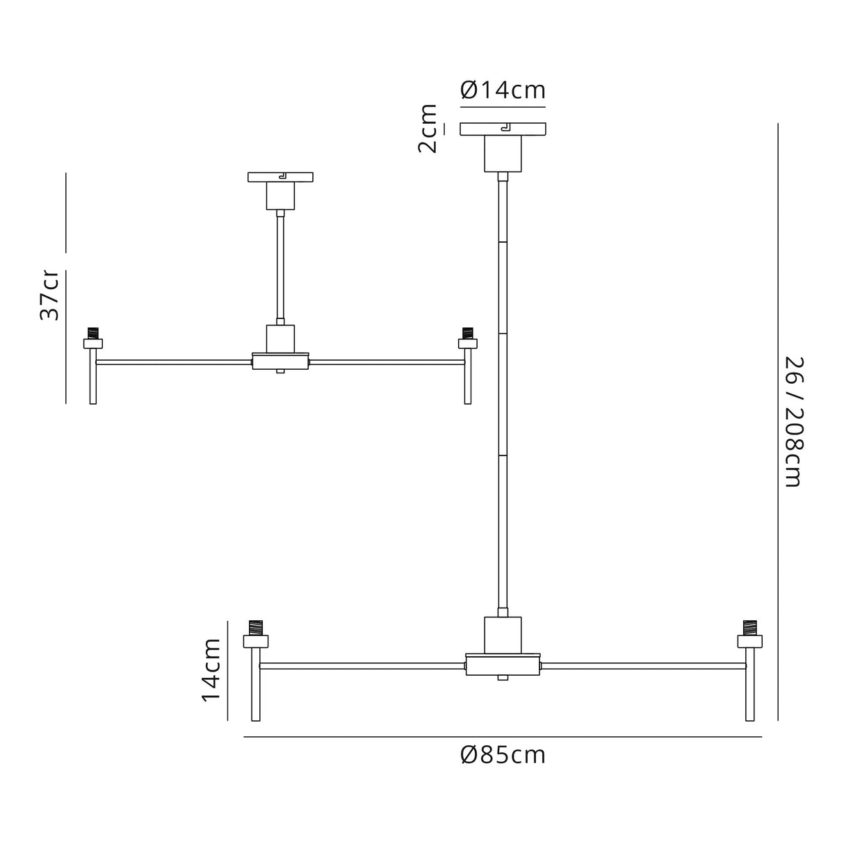 Lathen Polished Chrome 12 Light G9 Universal Telescopic/Semi Flush, Suitable For A Vast Selection Of Glass Shades