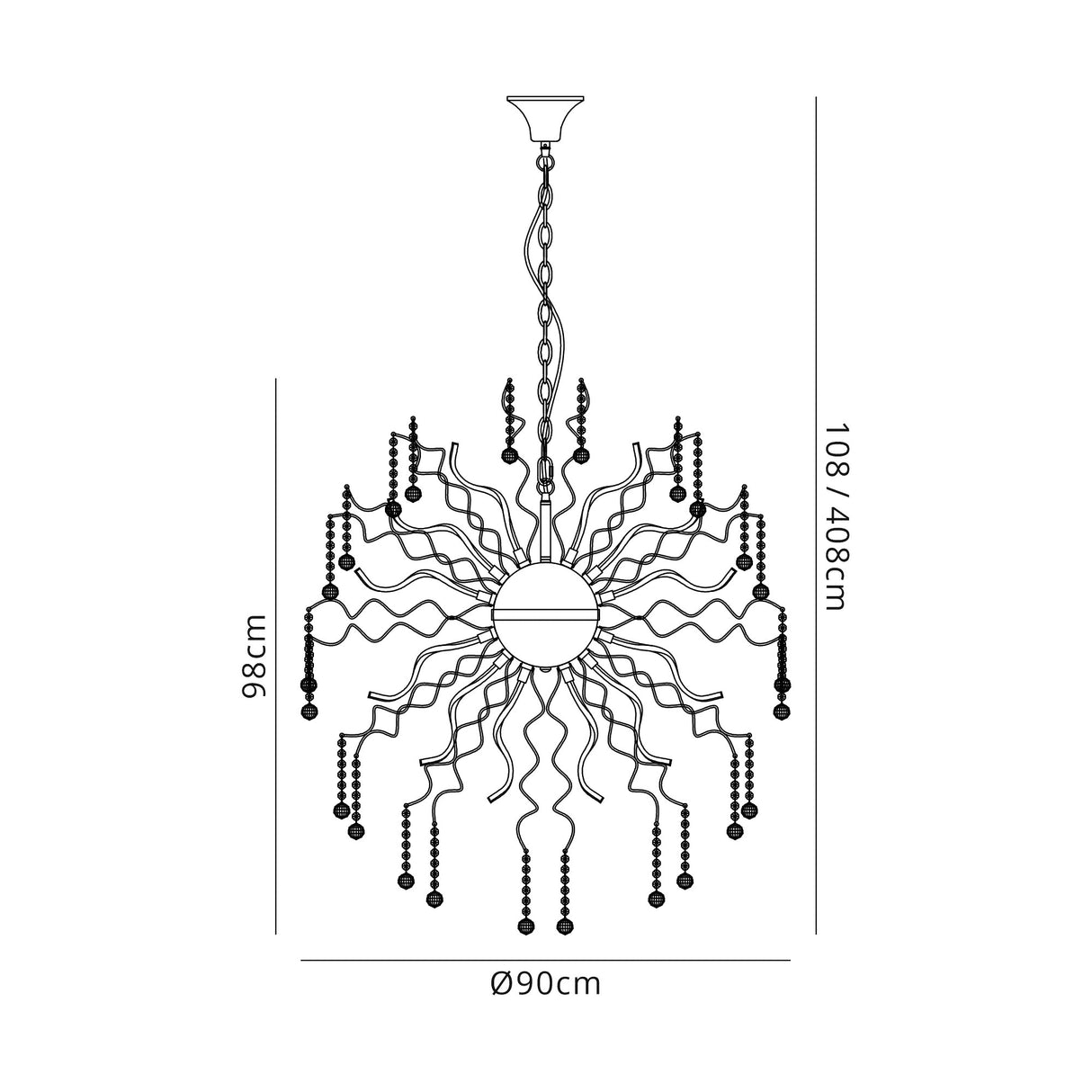 Irons Dimmable Pendant, 30 x 2.4W LED, 3000K, 5650lm, Polished Chrome, 3yrs Warranty