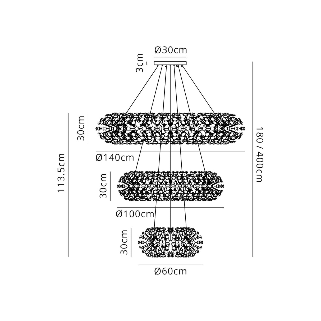 Byrne 3 Tier Pendant 74 Light G9 French Gold/Crystal, Item Weight: 37.6kg