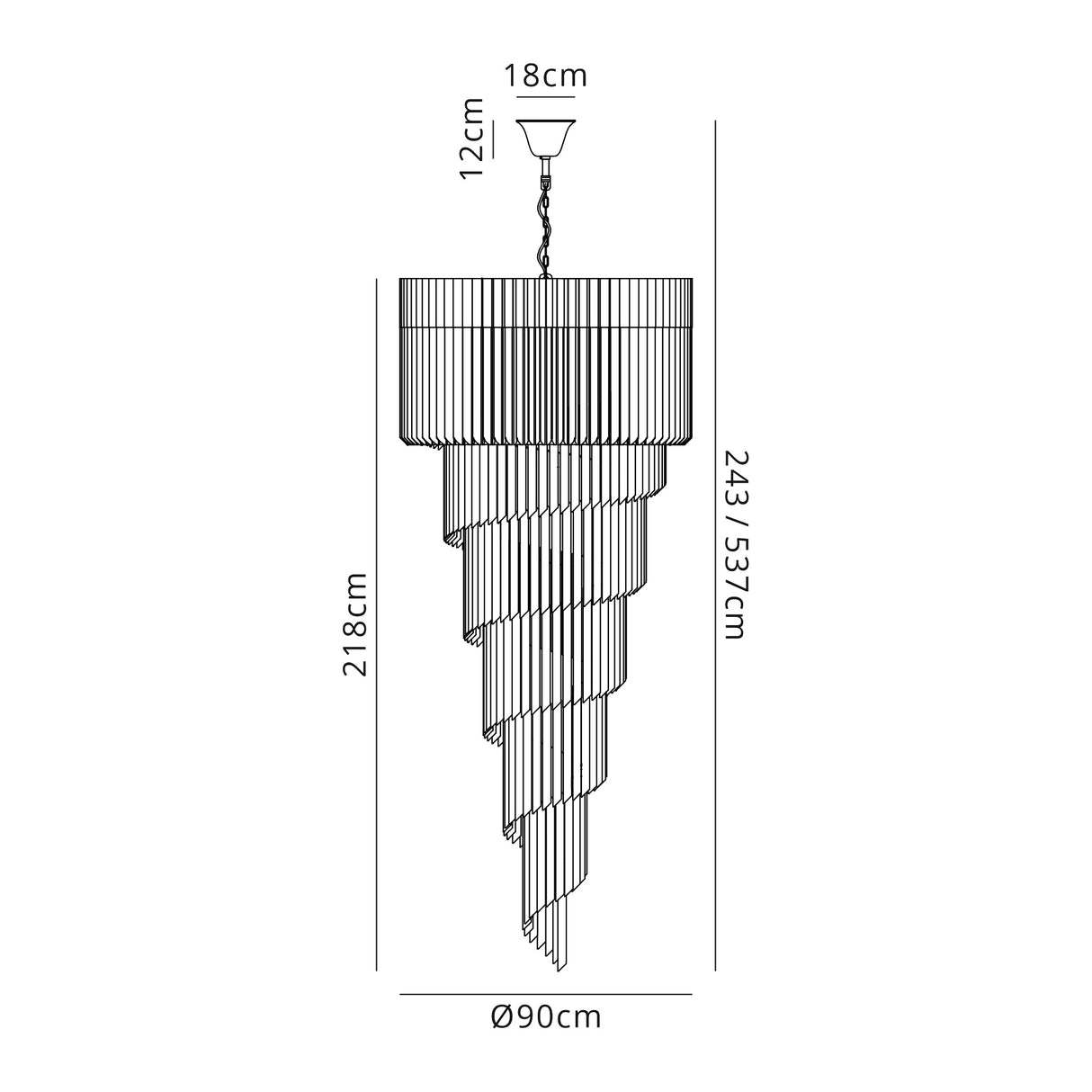 Longhorn 90cm Pendant Round 7 Layer Spiral 31 Light E14, Polished Nickel/Clear Sculpted Glass, Item Weight: 92.7kg