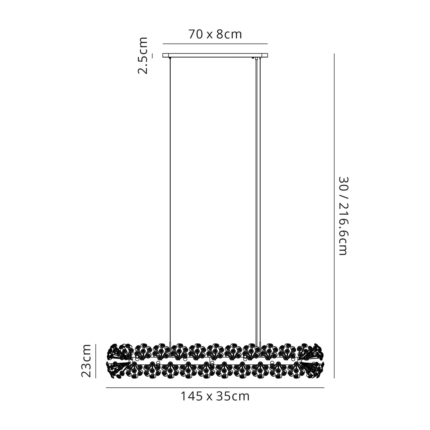 Byrne Oblong Linear Pendant 14 Light G9 Polished Chrome/Crystal