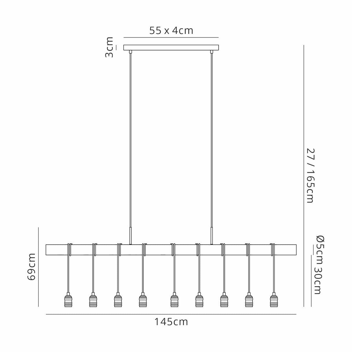 Tiler Pendant, 9 x E27, Medium Oak/Antique Brass
