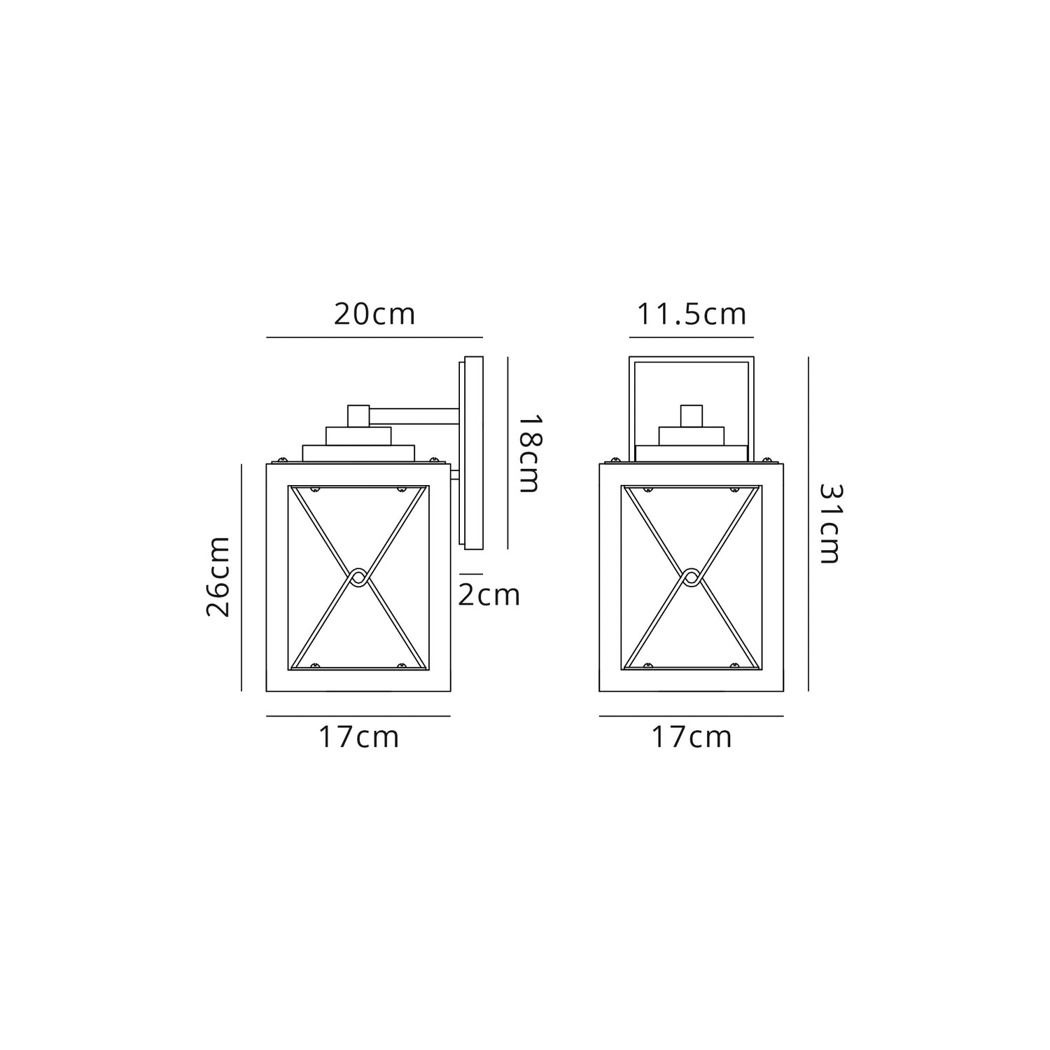 Doyle Small Wall Lamp, 1 x E27, Wood Effect & Black/Clear Glass, IP54, 2yrs Warranty