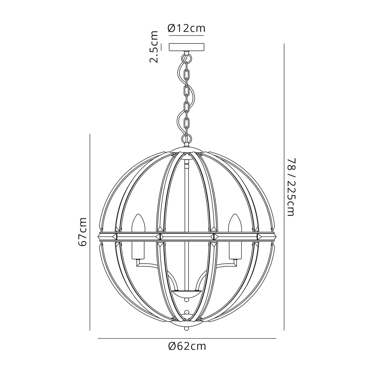 Ellison Large Round Pendant, 6 Light E27, Polished Nickel