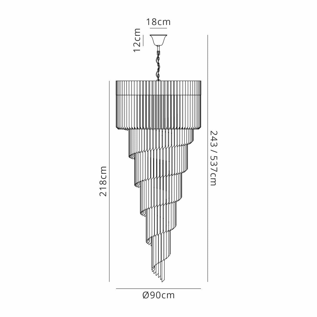 Longhorn 90cm Pendant Round 7 Layer Spiral 31 Light E14, Polished Nickel / Smoke Sculpted Glass, Item Weight: 93kg
