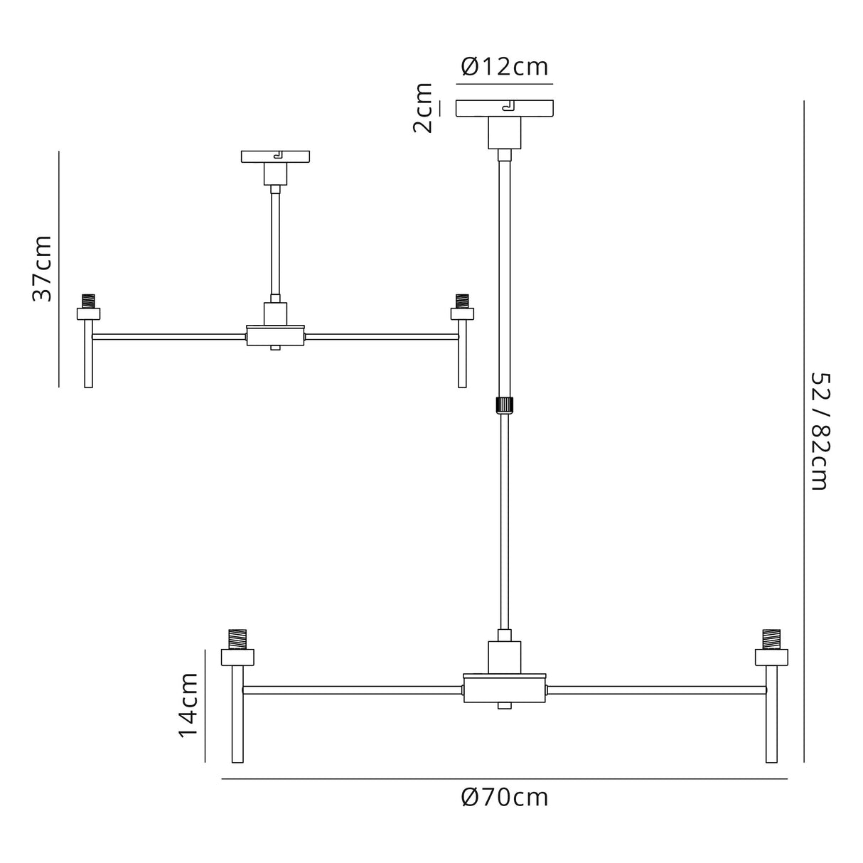 Lathen French Gold 8 Light G9 Universal Telescopic/Semi Flush, Suitable For A Vast Selection Of Glass Shades