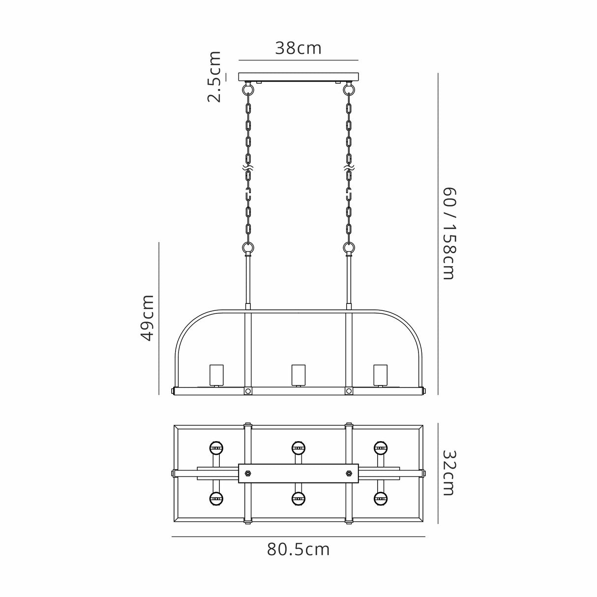 Atkins Pendant/Semi Flush Oblong 6 Light E27, Antique Bronze / Brown Oxide / Wood