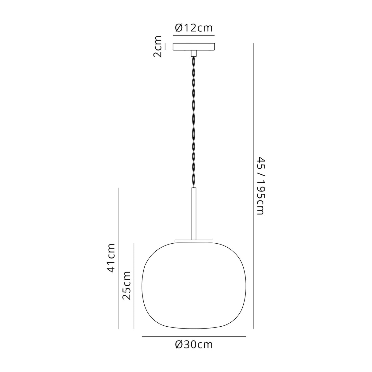 Cunnington Medium Oval Ball Pendant 1 Light E27 Matt Black Suspension With Frosted White Glass Globe