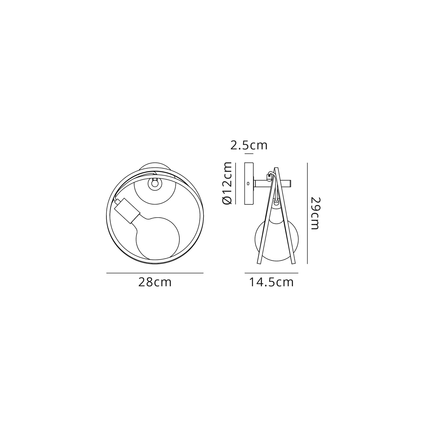 Kay Double Ring Wall Lamp, 1 Light E27, Matt Black / Painted Gold, G95/120 Lamp Recommended