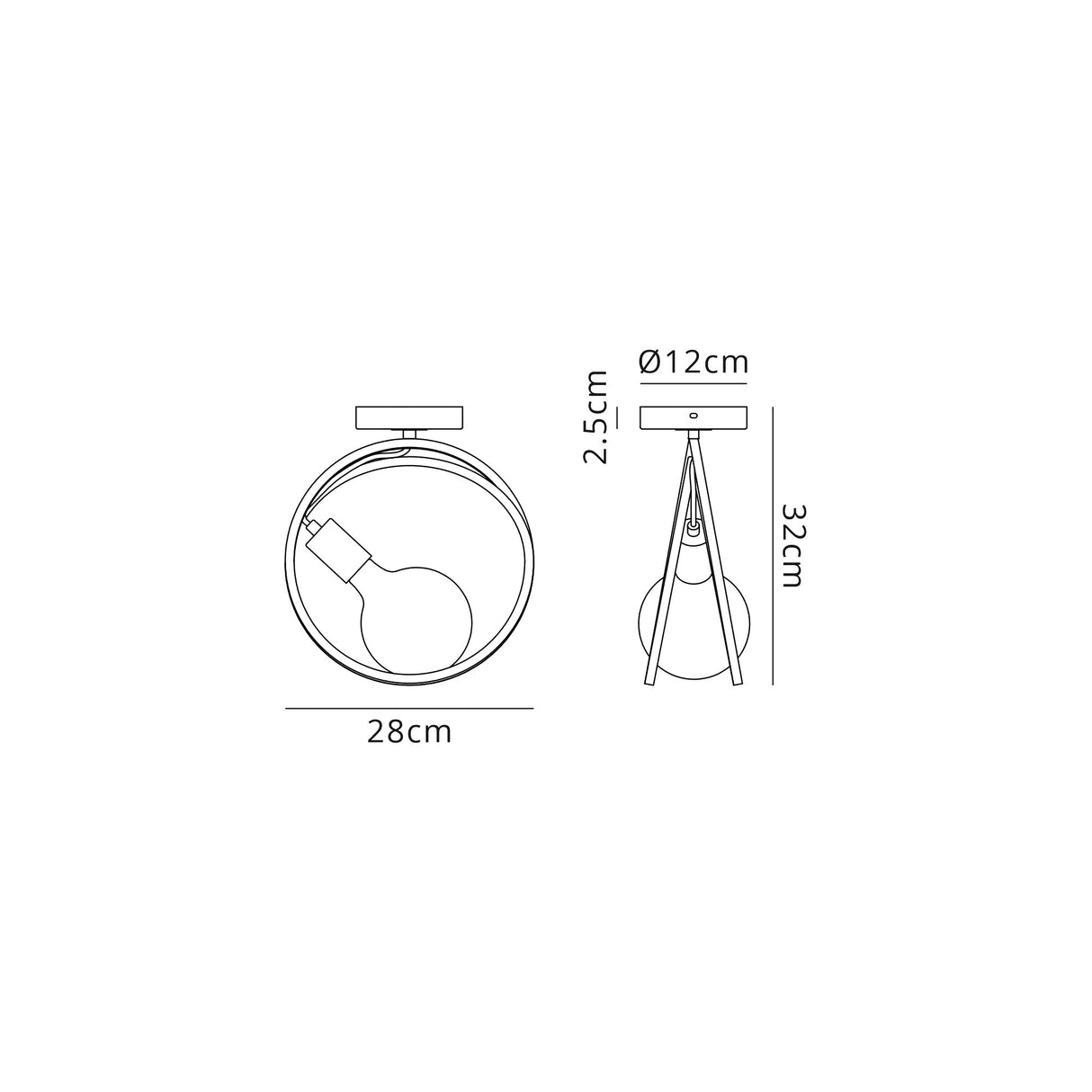 Kay Double Ring Ceiling Flush, 1 Light E27, Matt Black / Painted Gold, G95/120 Lamp Recommended