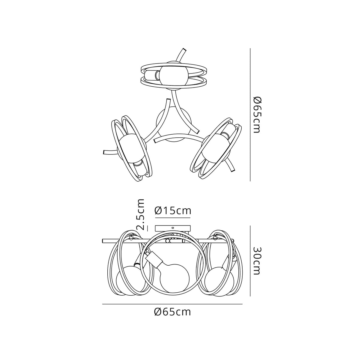Kay Double Ring Ceiling Flush, 3 Light E27, Matt Black / Painted Gold, G95/120 Lamp Recommended
