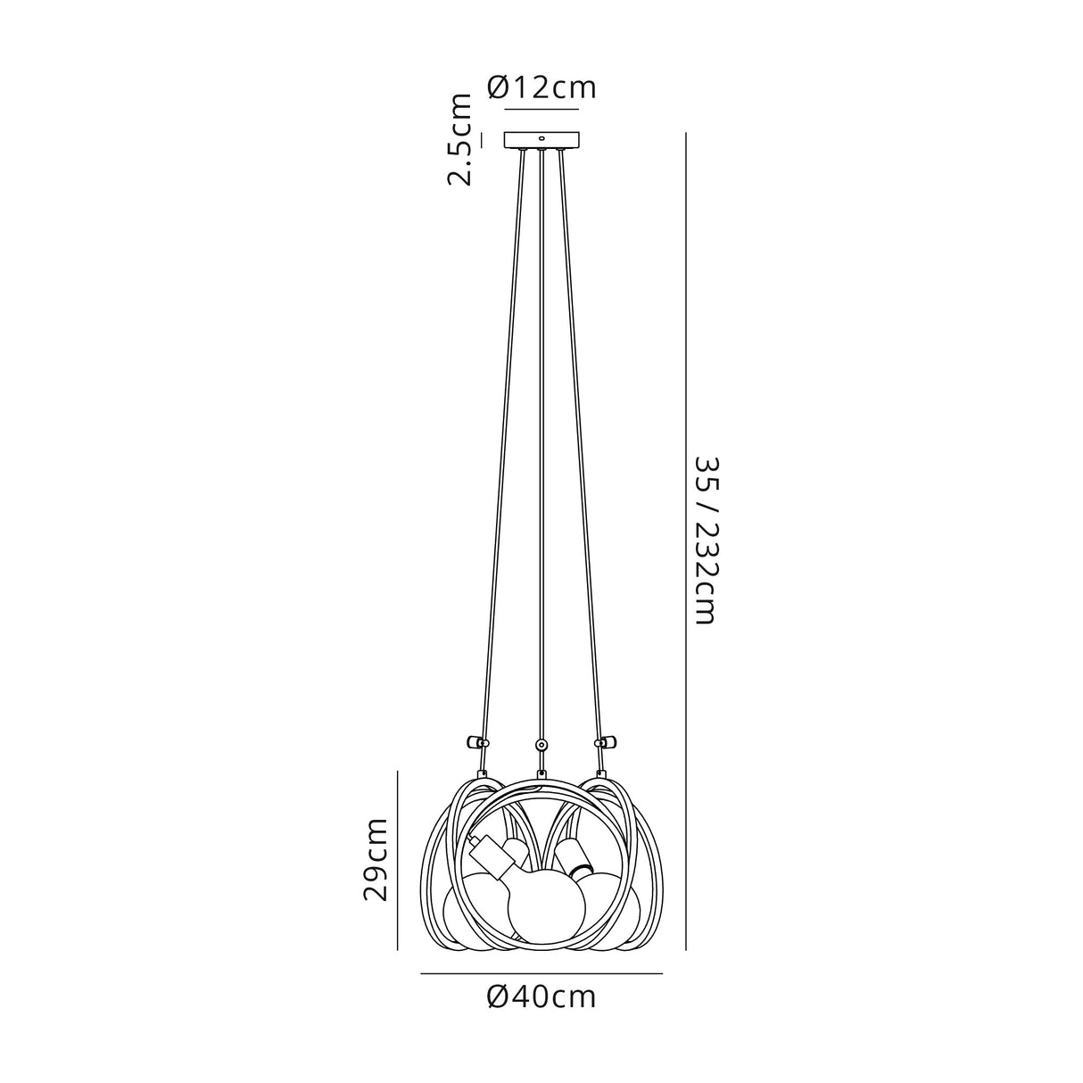 Kay Double Ring Multi Pendant, 3 Light E27, Matt Black / Painted Gold, G95/120 Lamp Recommended