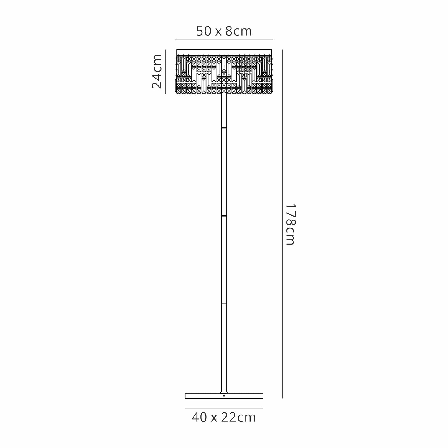 Devine 50x15cm Rectangular Floor Lamp, 4 Light E14, Gold / Crystal