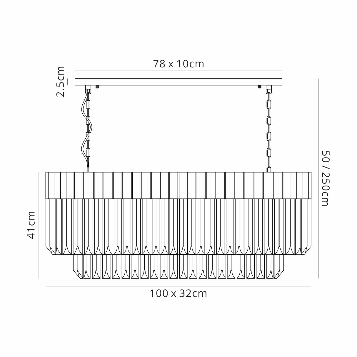 Longhorn 100 x 32cm Pendant Rectangle 5 Light E14, Brass / Cognac Sculpted Glass, Item Weight: 21kg