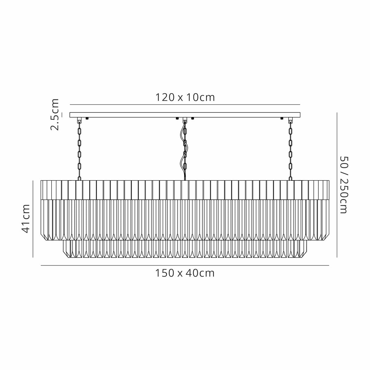 Longhorn 150 x 40cm Pendant Rectangle 7 Light E14, Brass / Smoke Sculpted Glass, Item Weight: 28kg