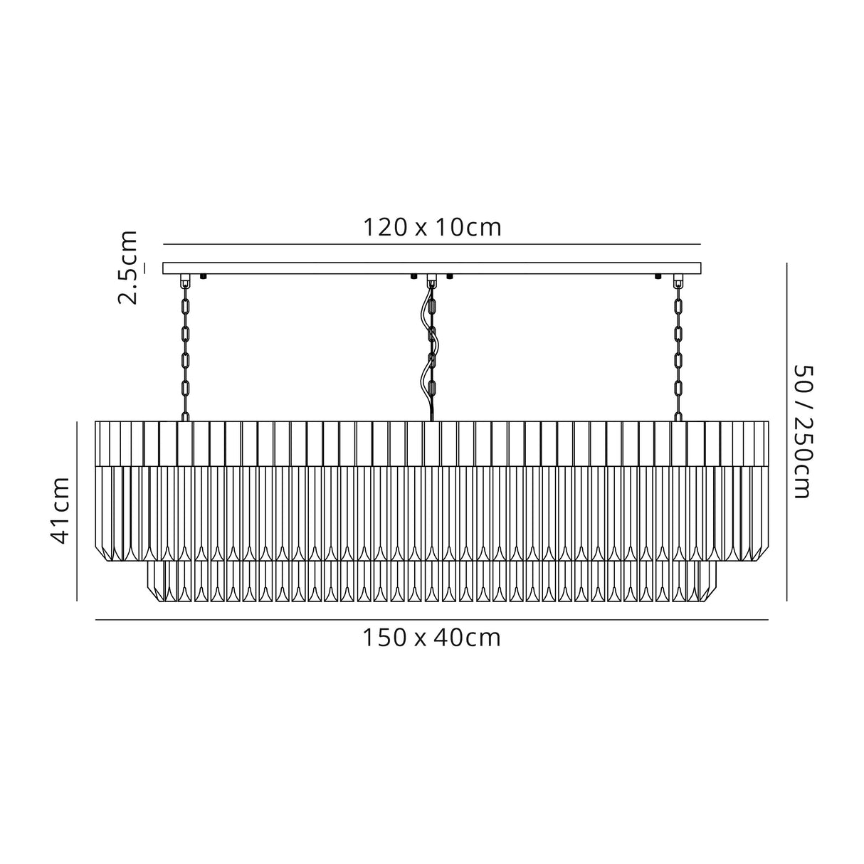 Longhorn 150 x 40cm Pendant Rectangle 7 Light E14, Matt Black / Cognac Sculpted Glass, Item Weight: 28kg