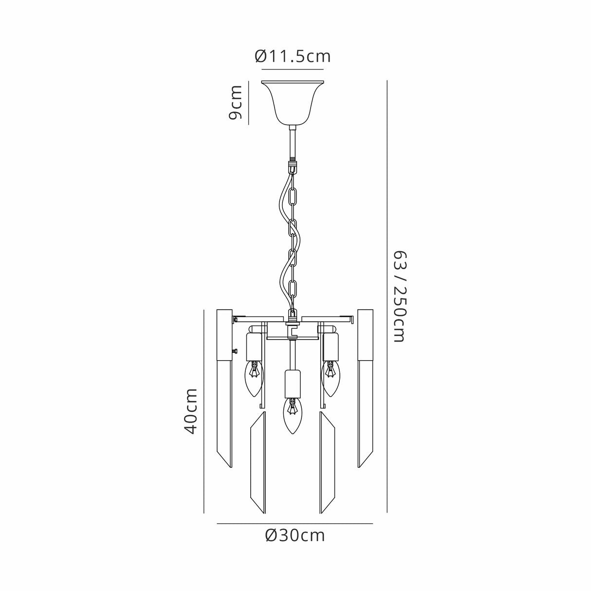 Longhorn 30cm Pendant Round 4 Light E14, Polished Nickel / Cognac Sculpted Glass